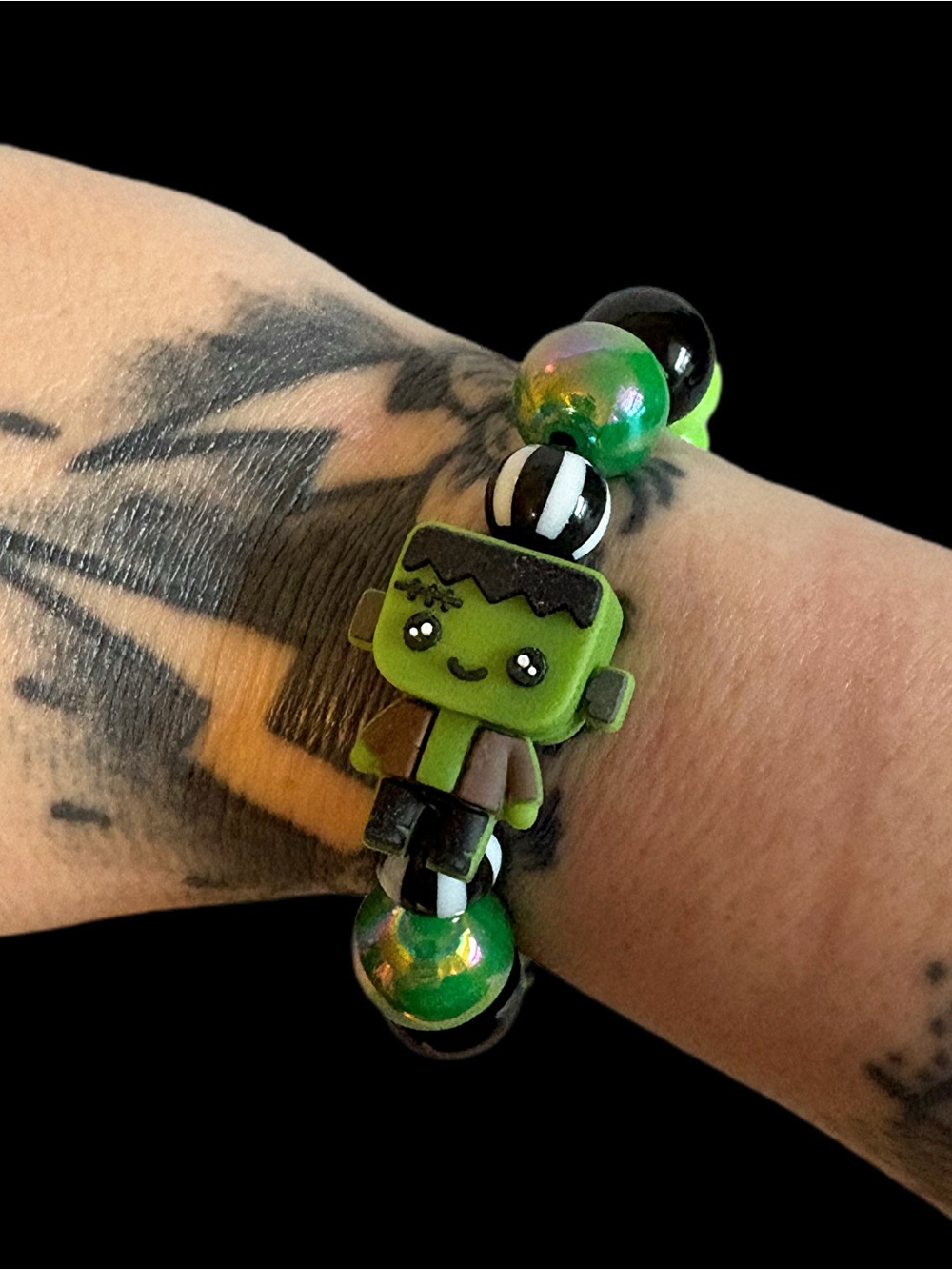 Handmade Baby Frankenstein Charm Beaded Stretch Bracelet - Picture 1 of 5